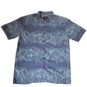 Quiksilver Waterman Men’s Medium Blue Leaf Print Hawaiian Shirt
